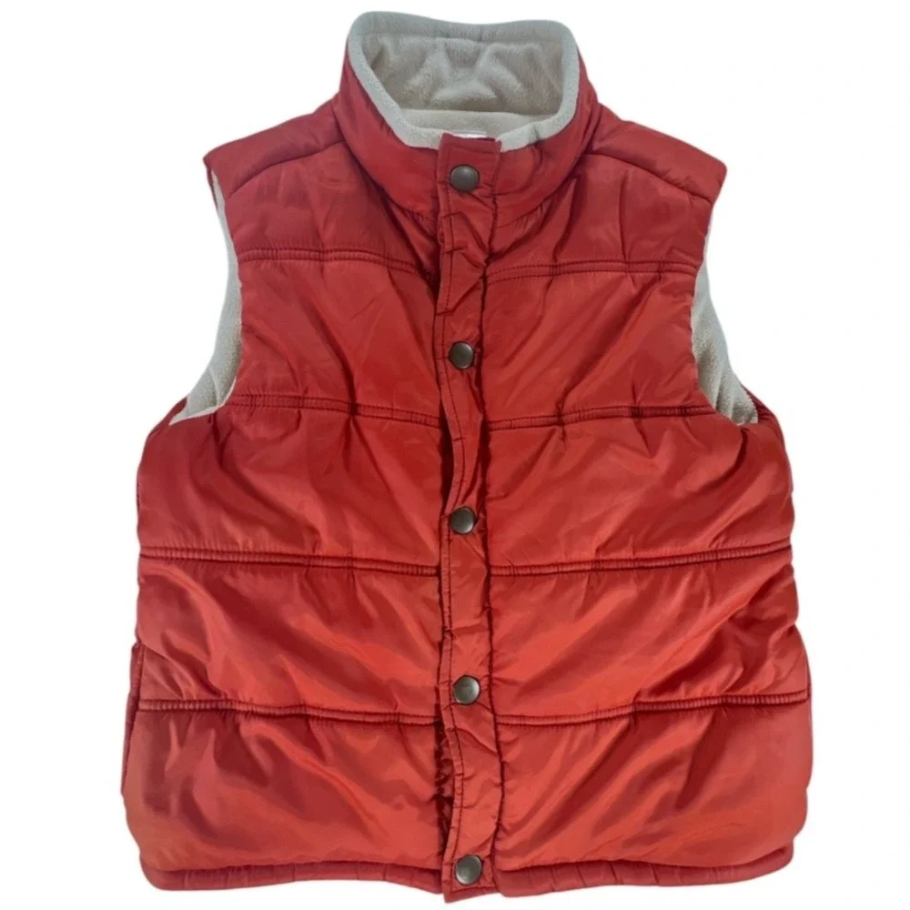 Gymboree Kids Vest M 7-8 Orange Cream Quilted Fleece Lined Snap Puffer Outdoor
